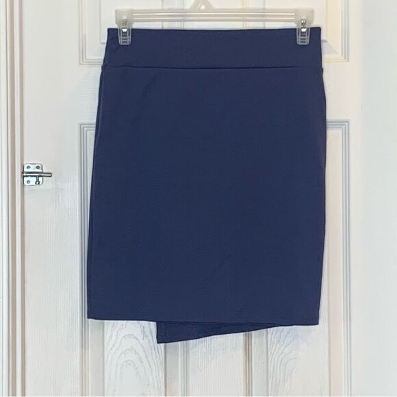 14th & Union Ponte Knit Faux Wrap Skirt Blue Size Small - Picture 2 of 9